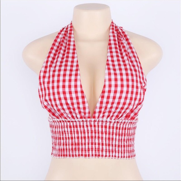 New Red plaid halter top - Picture 3 of 4